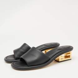 Pre Owned Fendi Black Leather Baguette Slide Sandals Size 42