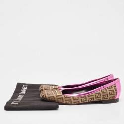 Fendi Brown/Pink Zucca Canvas and Leather Logo Ballet Flats Size 36