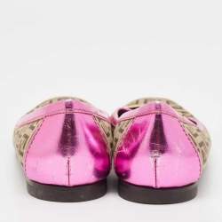 Fendi Brown/Pink Zucca Canvas and Leather Logo Ballet Flats Size 36