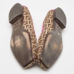 Fendi Brown/Pink Zucca Canvas and Leather Logo Ballet Flats Size 36