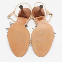 Fendi Beige Leather Embellished Ankle Strap Sandals Size 40