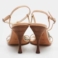Fendi Beige Leather Embellished Ankle Strap Sandals Size 40