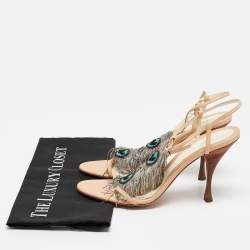 Fendi Beige Leather Embellished Ankle Strap Sandals Size 40