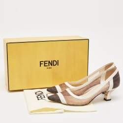 مملوكة مسبقًا Fendi Brown/White Zucca Mesh and Leather Colibri Pumps Size 37.5