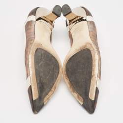 مملوكة مسبقًا Fendi Brown/White Zucca Mesh and Leather Colibri Pumps Size 37.5