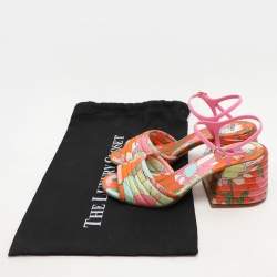 Pre Owned Fendi Multicolor Fabric and PVC Promenade Ankle Strap Sandals Size 37