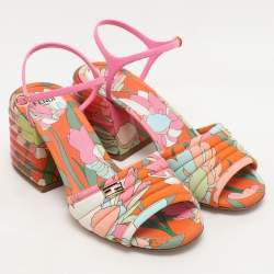 Pre Owned Fendi Multicolor Fabric and PVC Promenade Ankle Strap Sandals Size 37