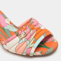 Pre Owned Fendi Multicolor Fabric and PVC Promenade Ankle Strap Sandals Size 37