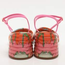 Pre Owned Fendi Multicolor Fabric and PVC Promenade Ankle Strap Sandals Size 37