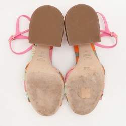 Pre Owned Fendi Multicolor Fabric and PVC Promenade Ankle Strap Sandals Size 37