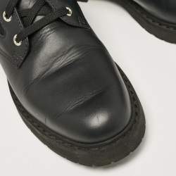 Pre Owned Fendi Black Leather and Zucca Stretch Fabric Rockoko Combat Boots Size 39