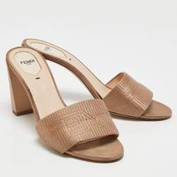 Fendi Beige Satin Logo Embroidered Slide Sandals Size 40