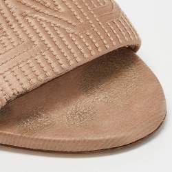 Fendi Beige Satin Logo Embroidered Slide Sandals Size 40