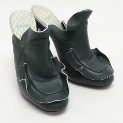 Fendi Green Leather Ruffled Leather Mules Size 37