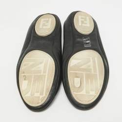  Fendi Black Leather Let's Dance Bow Ballet Flats Size 39