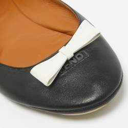  Fendi Black Leather Let's Dance Bow Ballet Flats Size 39