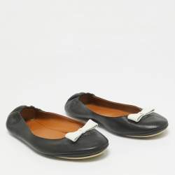  Fendi Black Leather Let's Dance Bow Ballet Flats Size 39