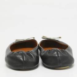  Fendi Black Leather Let's Dance Bow Ballet Flats Size 39