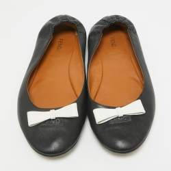  Fendi Black Leather Let's Dance Bow Ballet Flats Size 39