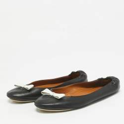  Fendi Black Leather Let's Dance Bow Ballet Flats Size 39