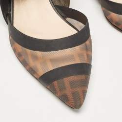 Pre Owned Fendi Black/Brown Zucca Mesh and Leather Colibri Pumps Size 37.5