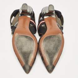 Pre Owned Fendi Black/Brown Zucca Mesh and Leather Colibri Pumps Size 37.5