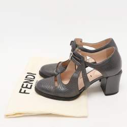 Pre Owned Fendi Metallic Grey Chameleon Wing Tip Ankle Strap Pumps Size 35