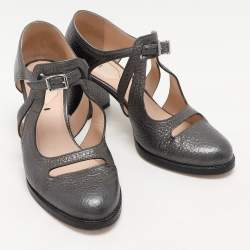 Pre Owned Fendi Metallic Grey Chameleon Wing Tip Ankle Strap Pumps Size 35