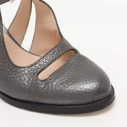 Pre Owned Fendi Metallic Grey Chameleon Wing Tip Ankle Strap Pumps Size 35