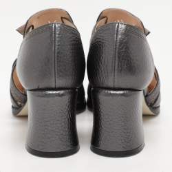 Pre Owned Fendi Metallic Grey Chameleon Wing Tip Ankle Strap Pumps Size 35