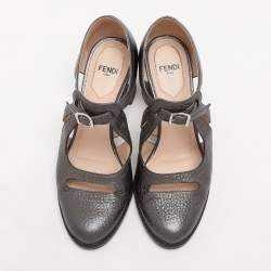 Pre Owned Fendi Metallic Grey Chameleon Wing Tip Ankle Strap Pumps Size 35