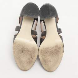 Pre Owned Fendi Metallic Grey Chameleon Wing Tip Ankle Strap Pumps Size 35