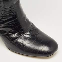 Fendi Black Croc Embossed Leather Knee Length Boots Size 38.5