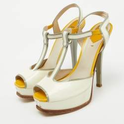 Fendi Tri Color Patent Leather T- Strap Fendista Platform Sandals Size 40