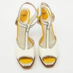 Fendi Tri Color Patent Leather T- Strap Fendista Platform Sandals Size 40