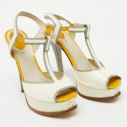 Fendi Tri Color Patent Leather T- Strap Fendista Platform Sandals Size 40