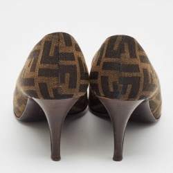 Pre Owned Fendi Brown Zucca Canvas Bow Peep Toe Pumps Size 40