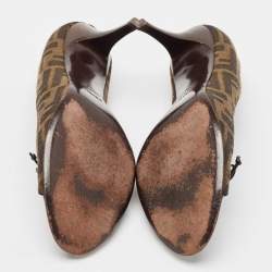 Pre Owned Fendi Brown Zucca Canvas Bow Peep Toe Pumps Size 40