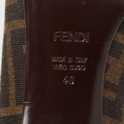 Pre Owned Fendi Brown Zucca Canvas Bow Peep Toe Pumps Size 40