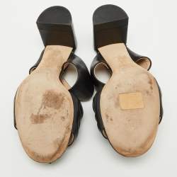 Fendi Black Leather FF Embossed Block Heel Slide Sandals Size 41
