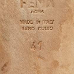 Fendi Black Leather FF Embossed Block Heel Slide Sandals Size 41