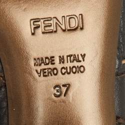 Pre Owned Fendi Dark Brown Leather Buckle Detail Knee Length Boots Size 37