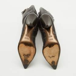 Pre Owned Fendi Dark Brown Leather Buckle Detail Knee Length Boots Size 37