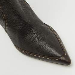 Pre Owned Fendi Dark Brown Leather Buckle Detail Knee Length Boots Size 37