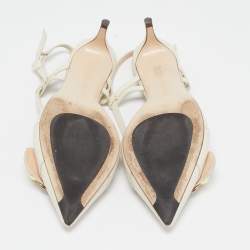 Fendi Cream/Brown Leather Buckle Strap Slingback Pumps Size 41