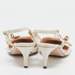 Fendi Cream/Brown Leather Buckle Strap Slingback Pumps Size 41