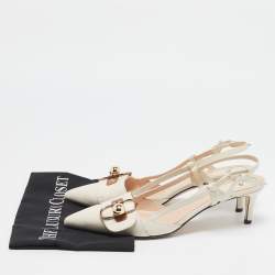 Fendi Cream/Brown Leather Buckle Strap Slingback Pumps Size 41