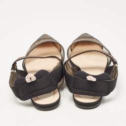 Fendi Brown/Black Zucca Mesh and Leather Colibri Slingback Flats Size 38