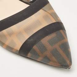 Fendi Brown/Black Zucca Mesh and Leather Colibri Slingback Flats Size 38