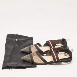 Fendi Brown/Black Zucca Mesh and Leather Colibri Slingback Flats Size 38